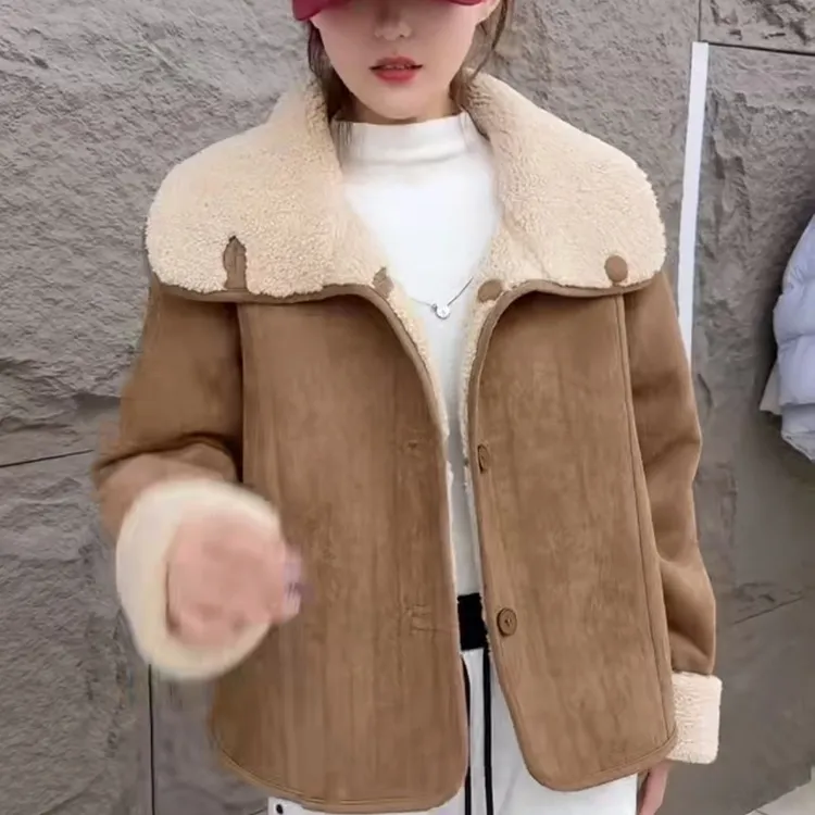 两面穿皮草一体绒短外套青女冬季保暖加厚短款长袖女装二棉上衣