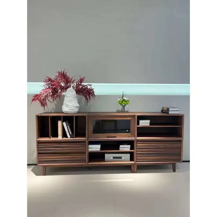 黑胡桃实木客厅电视柜书柜展示柜自由组合落地储物柜725*38.5*370