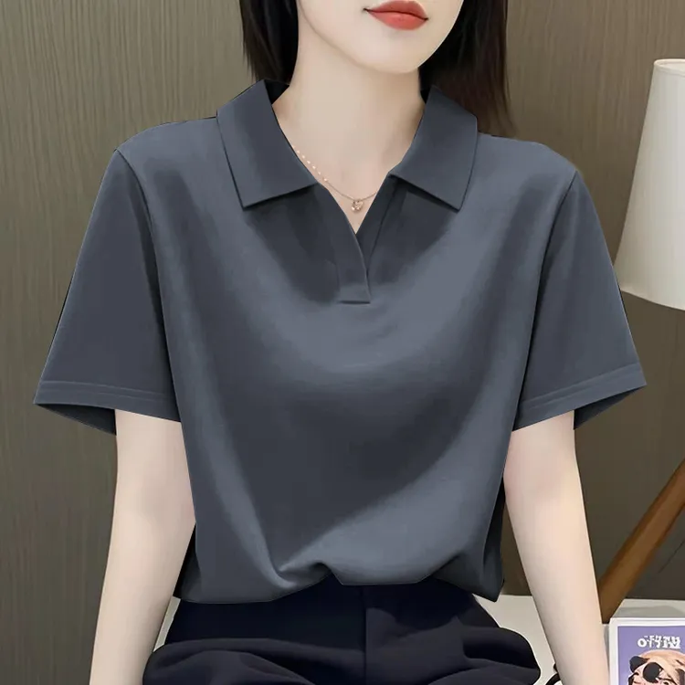 polo衫百搭宽松气质纯棉新款夏季大码纯色休闲T恤显瘦简约上衣女