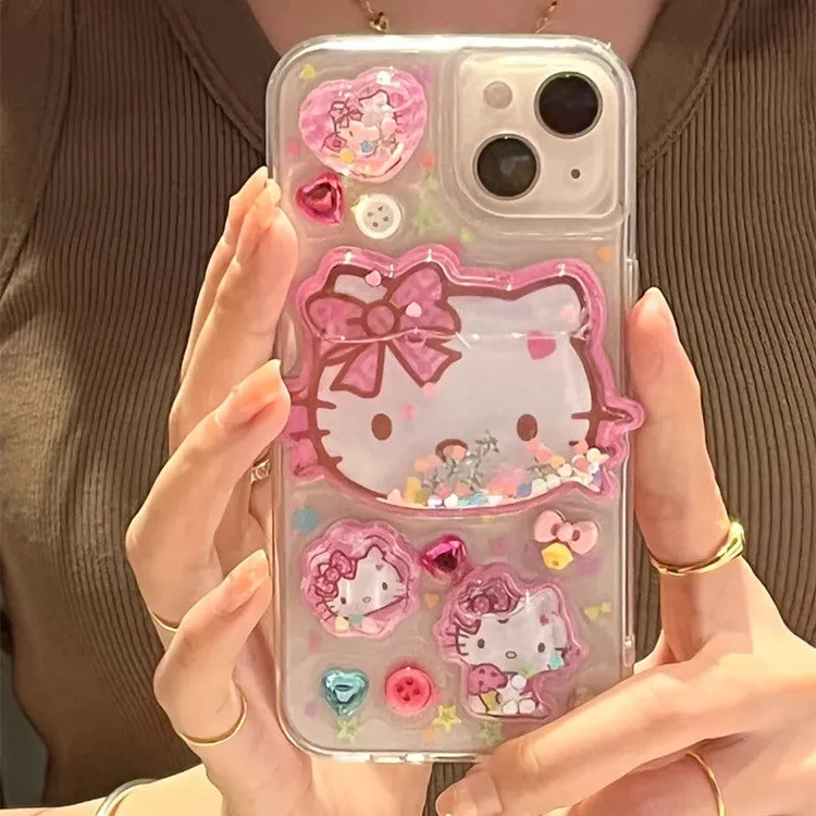 流沙kitty猫适用苹果16手机壳华为软壳小米滴胶vivo保护套oppo女
