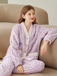 7717珊瑚绒睡衣女秋冬季新款保暖套装加绒加厚法兰绒加家居服