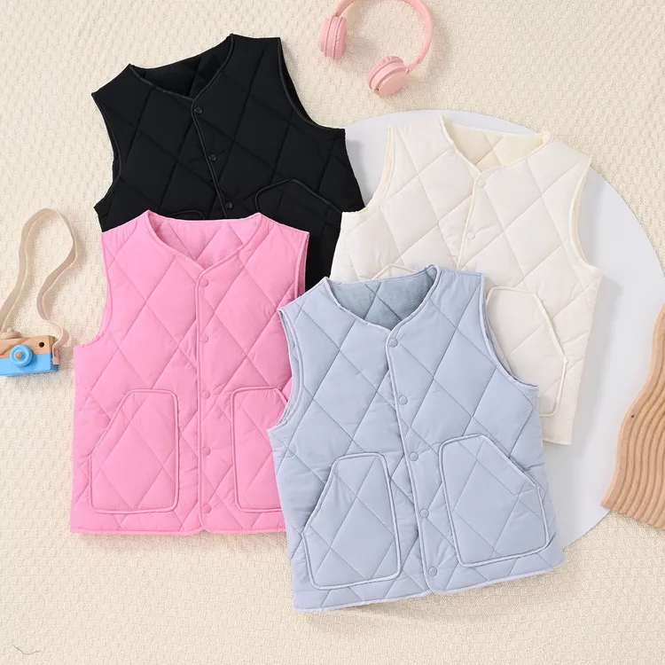 儿童棉马甲秋冬男女童校服神器一体棉背心中大童同色加绒保暖坎肩