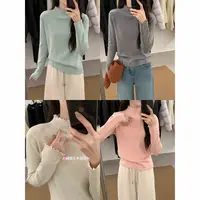 J-351050#秋冬万能百搭！暖绒绒木耳边显瘦针织纯色打底衫