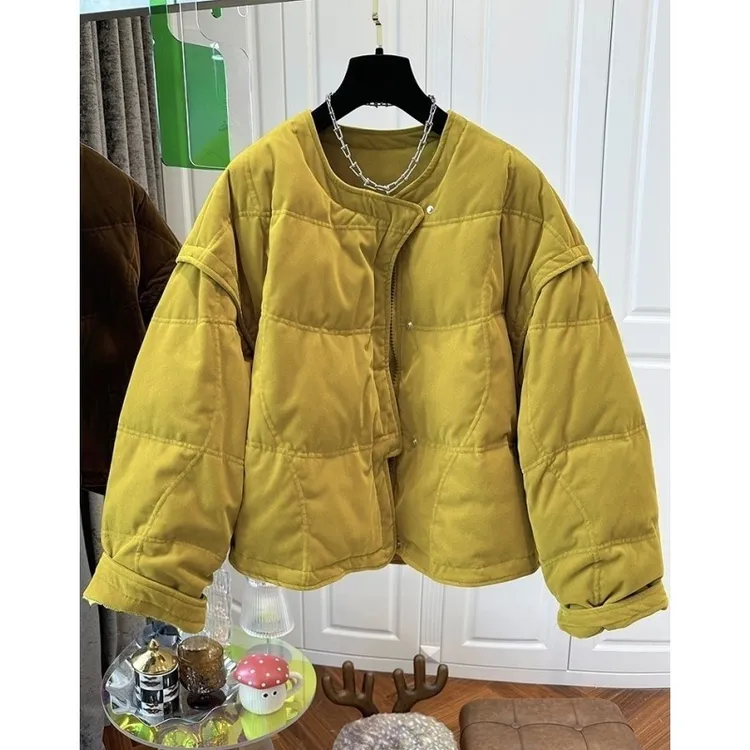 独特超好看外套2025冬装新款短款韩版黄色棉服女小个子时尚棉衣潮