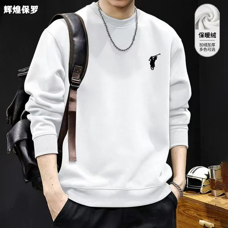 秋冬情侣卫衣时尚休闲圆领宽松加绒保暖卫衣刺绣马