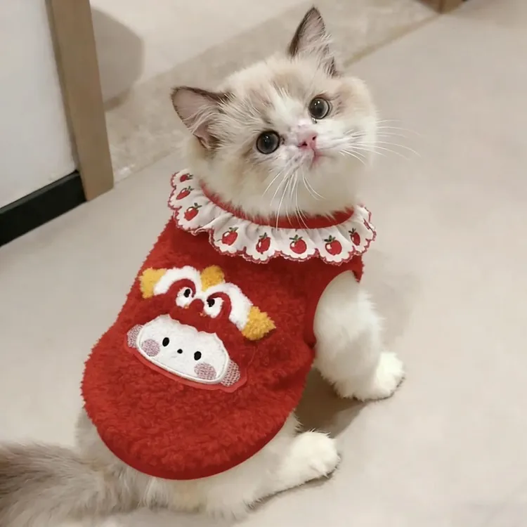 猫咪衣服新年装2026喜庆红色花边背心马甲金渐层小猫宠物衣服秋冬