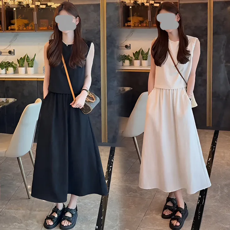 休闲复古黑色马甲半身裙套装女夏季2025新款高级小众不撞款两件套