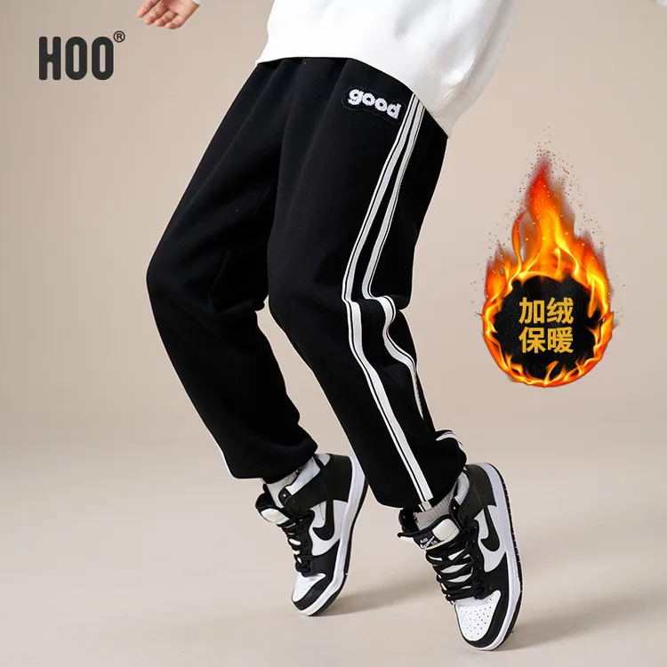 HOO秋冬卫裤休闲裤加绒运动透气长裤百搭宽松卫裤束脚裤条纹1403