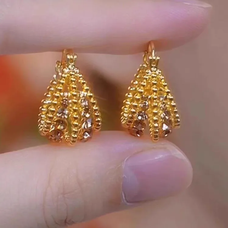 铜合金耳饰 镂空花篮耳扣女时尚轻奢重工满钻耳环高级感气质耳饰