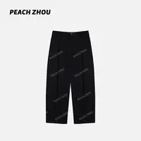『PEACHZHOU』莫代尔羊毛压褶宽松系扣西装休闲裤通勤阔腿九分裤女