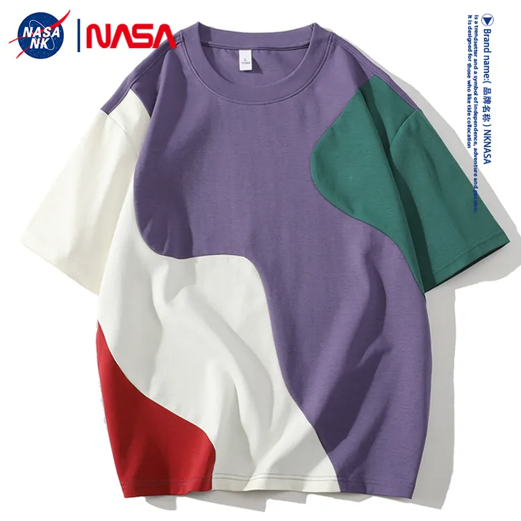 NASA联名小众拼色短袖t恤男士夏季薄款宽松撞色半袖休闲拼色上衣