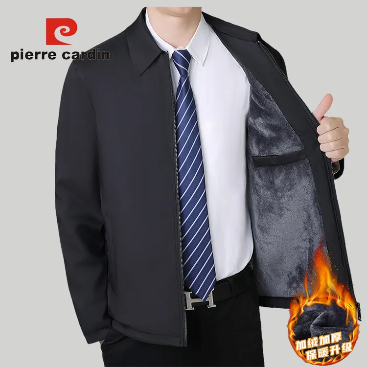 皮尔卡丹高档行政夹克翻领加绒保暖修身夹克男士警裤执勤裤