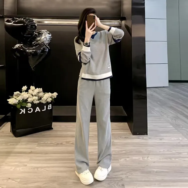 时尚休闲运动套装女2025春秋新款洋气质时髦宽松显瘦灰色两件套棉
