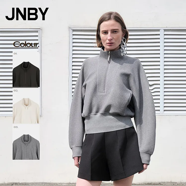 JNBY/江南布衣秋冬卫衣宽松立领拉链套头圆领长袖休闲5P1414380