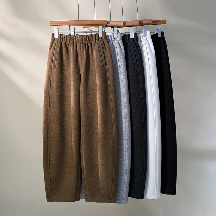 舒羽绒加绒加厚秋冬新款羊毛气球弯刀裤女九分裤松紧腰保暖休闲裤