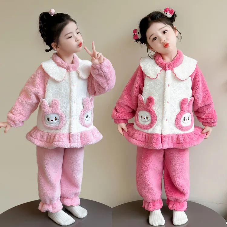 女童睡衣秋冬季雪肤绒加厚珊瑚绒2025新款儿童家居服套装宝宝女孩
