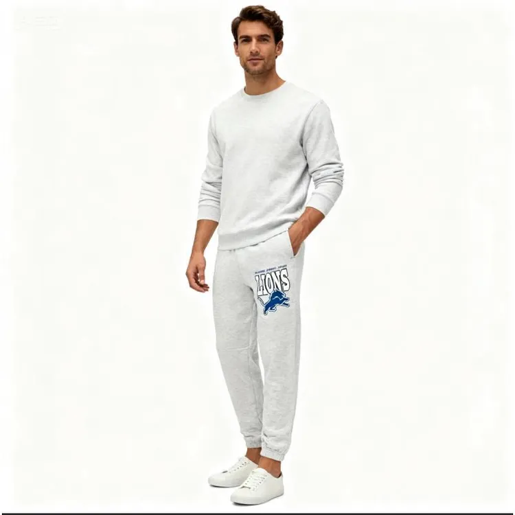 浅灰色多图案秋冬加绒情侣针织卫裤时尚百搭宽松束脚长裤 059