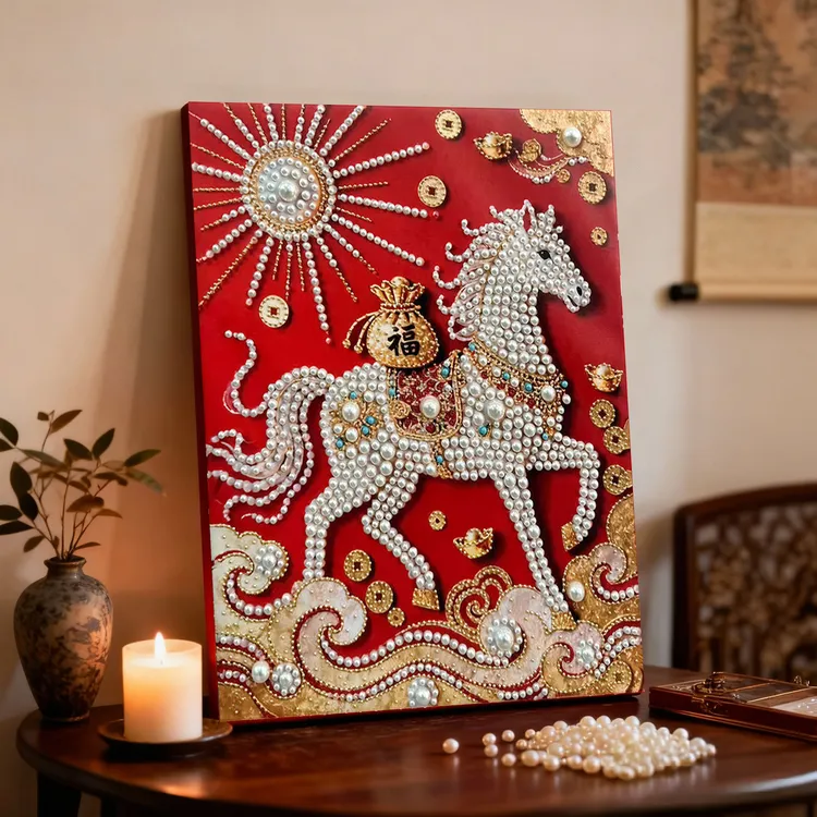 【马上有钱】DIY珍珠画钻石画创意马年新年礼物自带材料包装饰挂画