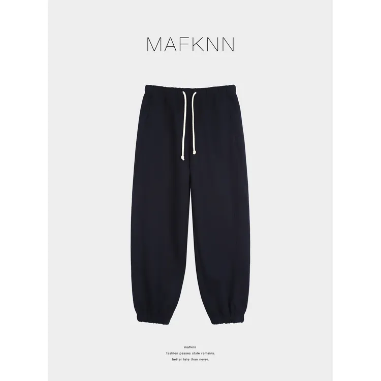 MAFKNN/玛肯时尚休闲简约纯色百搭松紧腰系带柔软卫裤MK11224