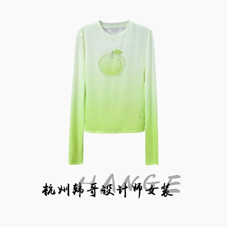 【韩哥女装】秋季欧版高定面料欧货小众修身青柠黄高弹上衣7399-K8