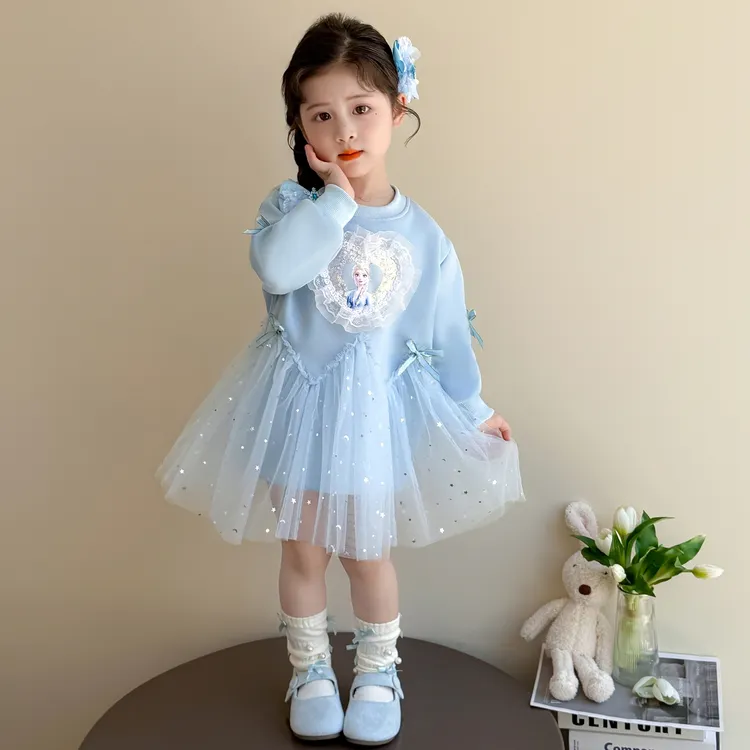 女童卫衣裙子可爱艾莎连衣裙春秋新款冰雪奇缘爱莎公主裙可爱童装