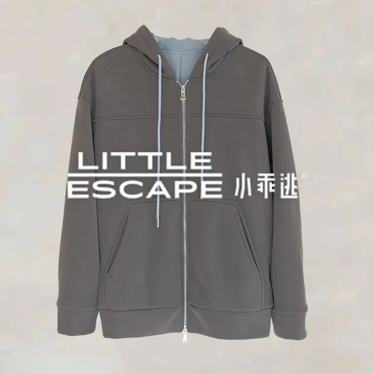 小乖逃灰色卫衣外套连帽蓝色内里保暖宽松百搭款M8158