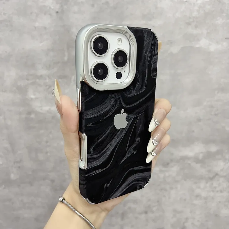 新款电镀绒布雪山纹适用苹果15pro手机壳iPhone16/14pro简约13软