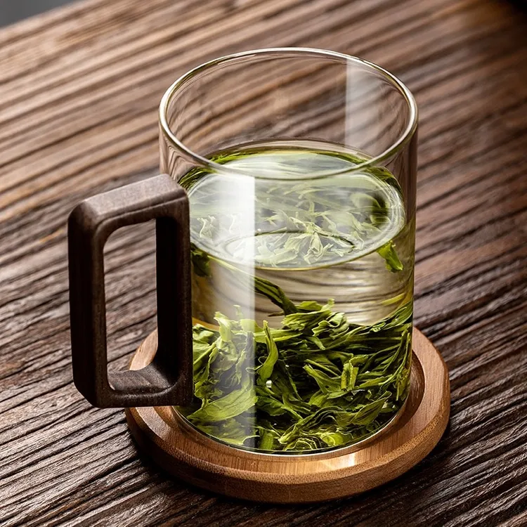 高硼硅耐高温可加热烟灰色玻璃水杯带把办公室花茶泡茶杯子咖啡杯