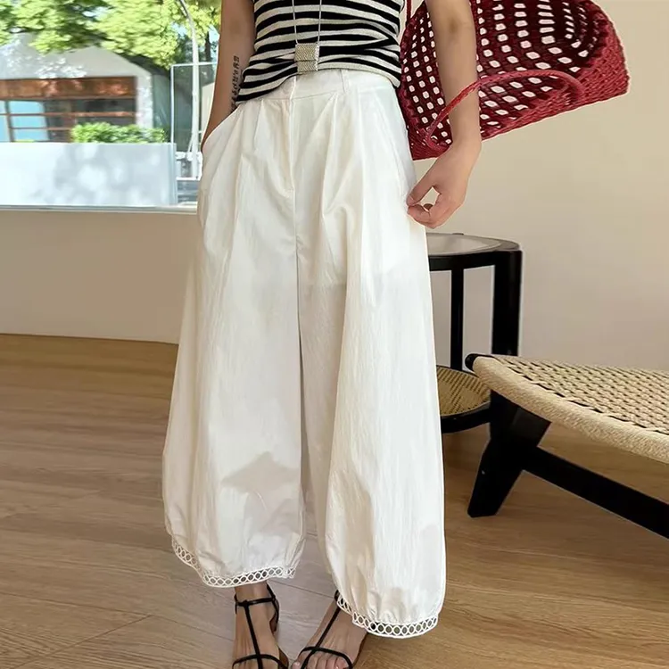 法式镂空设计感阔腿灯笼裤女夏季薄款宽松显瘦大裤脚纸片裤九分裤