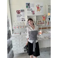 张贝贝 高智office 条纹提花 绑带收腰假两件抹胸衬衫