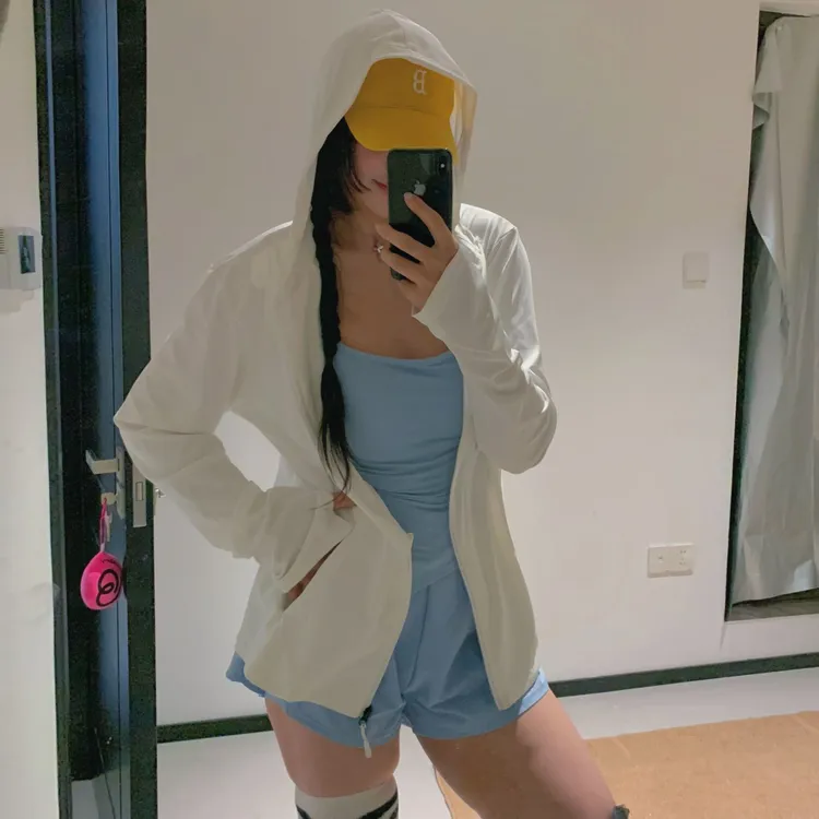 大码宽松夏季速干长袖凉感防晒衣连帽透气户外休闲外套轻薄女款