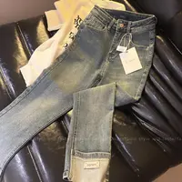 【绮可儿】春秋新款高腰显瘦直筒牛仔裤女百搭休闲卷边九分裤