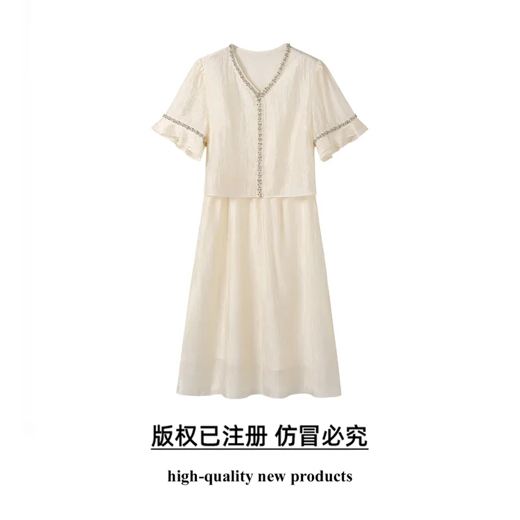 奢姿【流光浅夏】大码女装2025夏季新款胖妹妹时尚轻荷叶边袖连衣裙