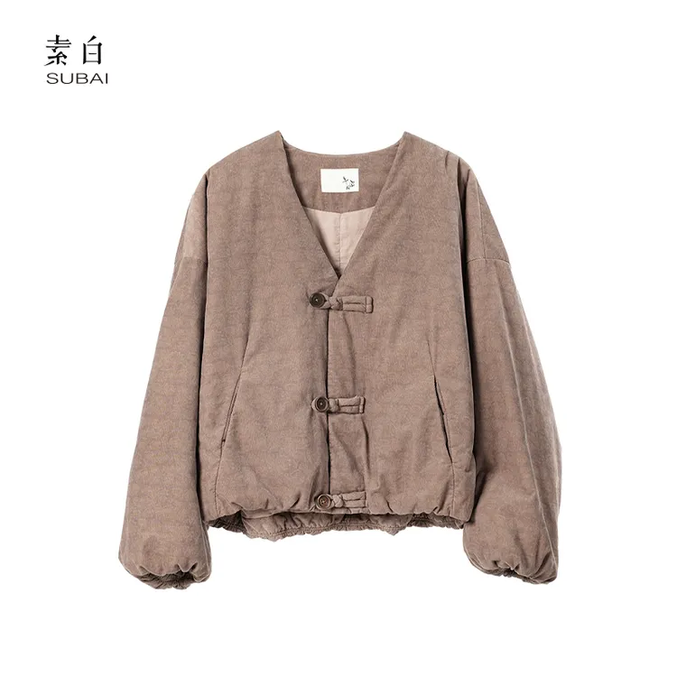 素白【绒上生花】F01792中国风复古宽松经典保暖灯芯绒棉衣外套