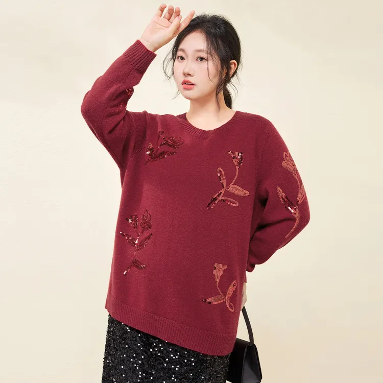 MsShe大码女装2026新款新年红色【18支北极绒】蝴蝶结毛衣A2512006