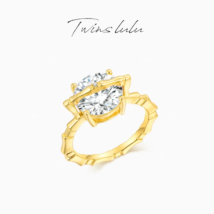 TWINS LULU 流光风 轻奢精致气质高级感竹节圆形戒指TSS6866