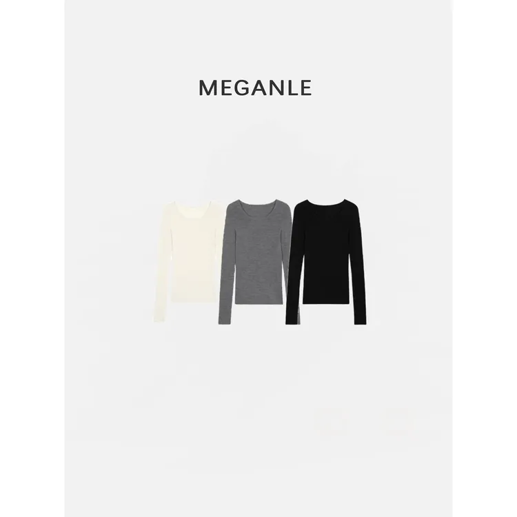 【百搭公式】MEGANLE100%羊毛气质百搭套头针织内搭针织上衣2025199
