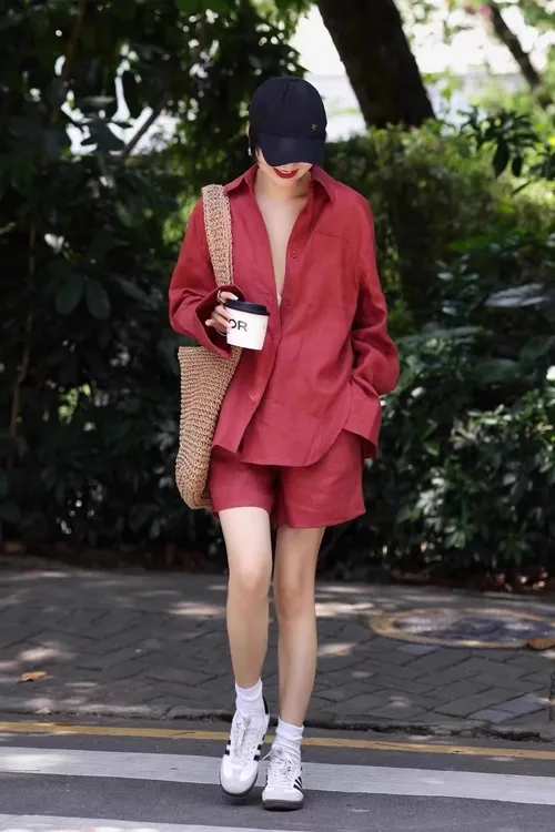 2025夏高品质亚麻多色衬衫短裤套装少女风极简休闲百搭新潮韩版