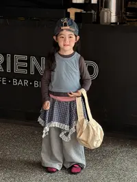 女童格子屁帘卫裤2025秋季韩版儿童格子拼接卫裤撞色拼接T恤套装