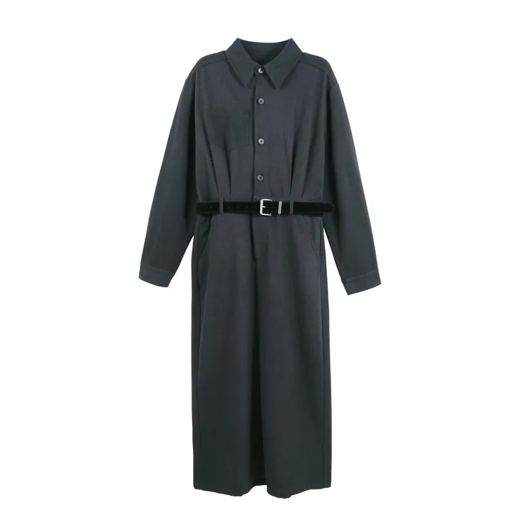 复古条纹拼接腰带收腰衬衫式连衣裙YHBZW800159【赠送腰带】