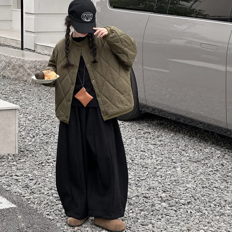 女童秋冬款韩版休闲夹棉加厚外套女大童洋气时髦儿童冬装棉衣棉服