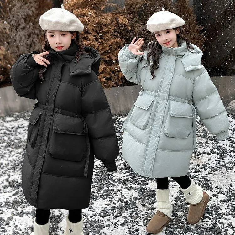 女童羽绒棉服冬装2025新款女大童中长款韩版棉衣儿童冬季加厚外套
