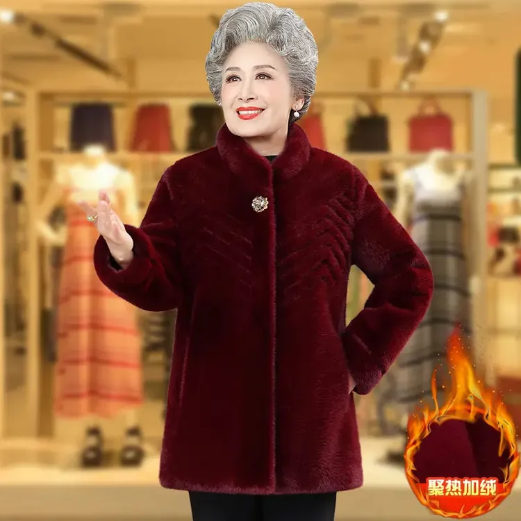 老年人女妈妈冬装外套60岁奶奶冬季加绒加厚新款老太太高上衣