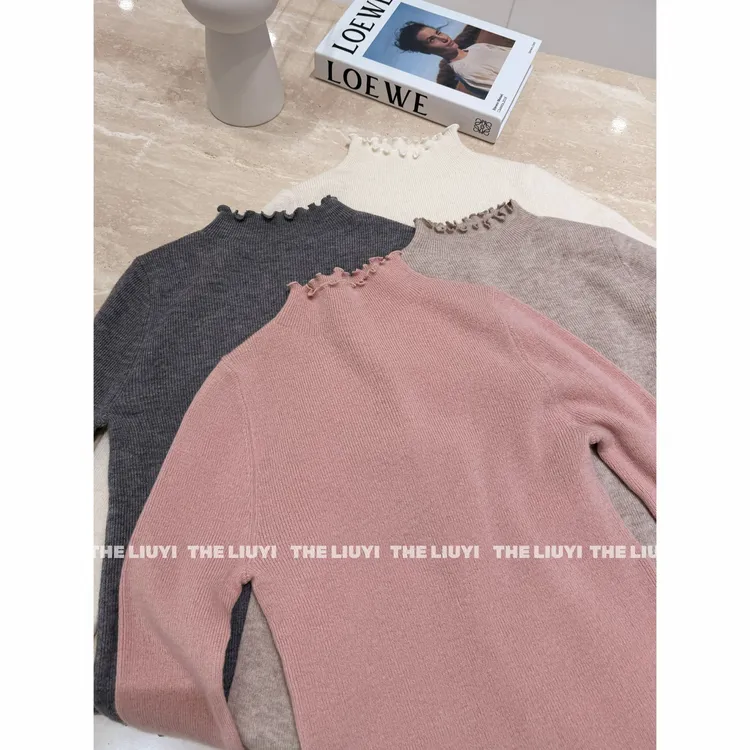 【LIUYI】奶油打底~半高领木耳边针织上衣510123