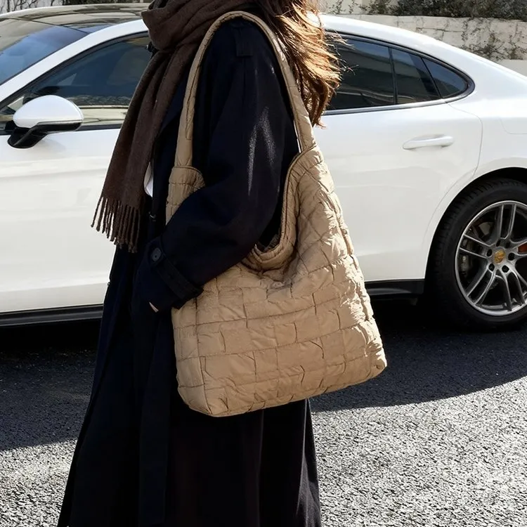 秋冬新款大容量菱格腋下托特包女士时尚百搭单肩包