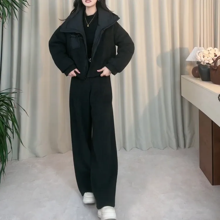 韩系气质温柔两面穿加厚外套女2025冬新款时尚阔腿裤两件时尚套装