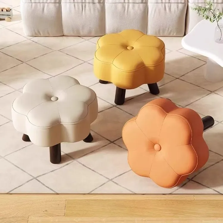 四页草凳子小板凳胡桃木小凳子翡翠绿现代凳子猫抓皮可爱儿童凳子