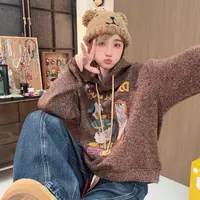 Apr.【镜子戏法】冬季加厚羊毛时尚卡通数码印连帽宽松卫衣女ST595