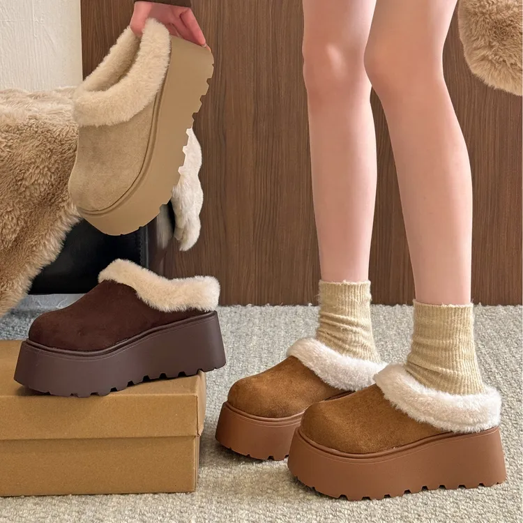 贾不假复古加绒勃肯鞋女2025新款冬季百搭厚底懒人棉鞋小个子增高