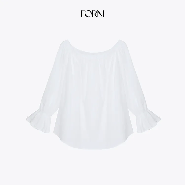FORNI 嫩妹感应 少女芭蕾风一字肩衬衫蓬蓬花苞裙套装